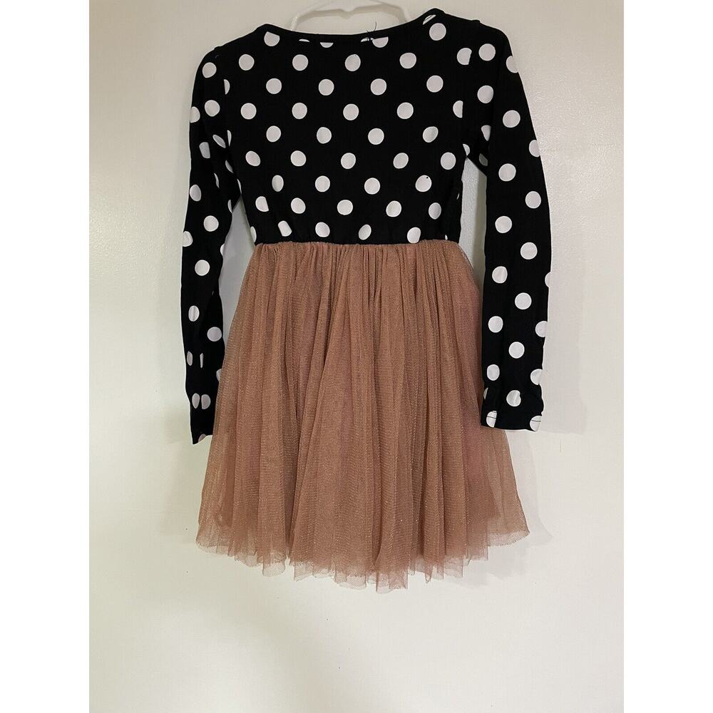 NNJXD Black & White Polka Dot Long Sleeve Tulle Lined Dress Size 5t - Picture 5 of 6
